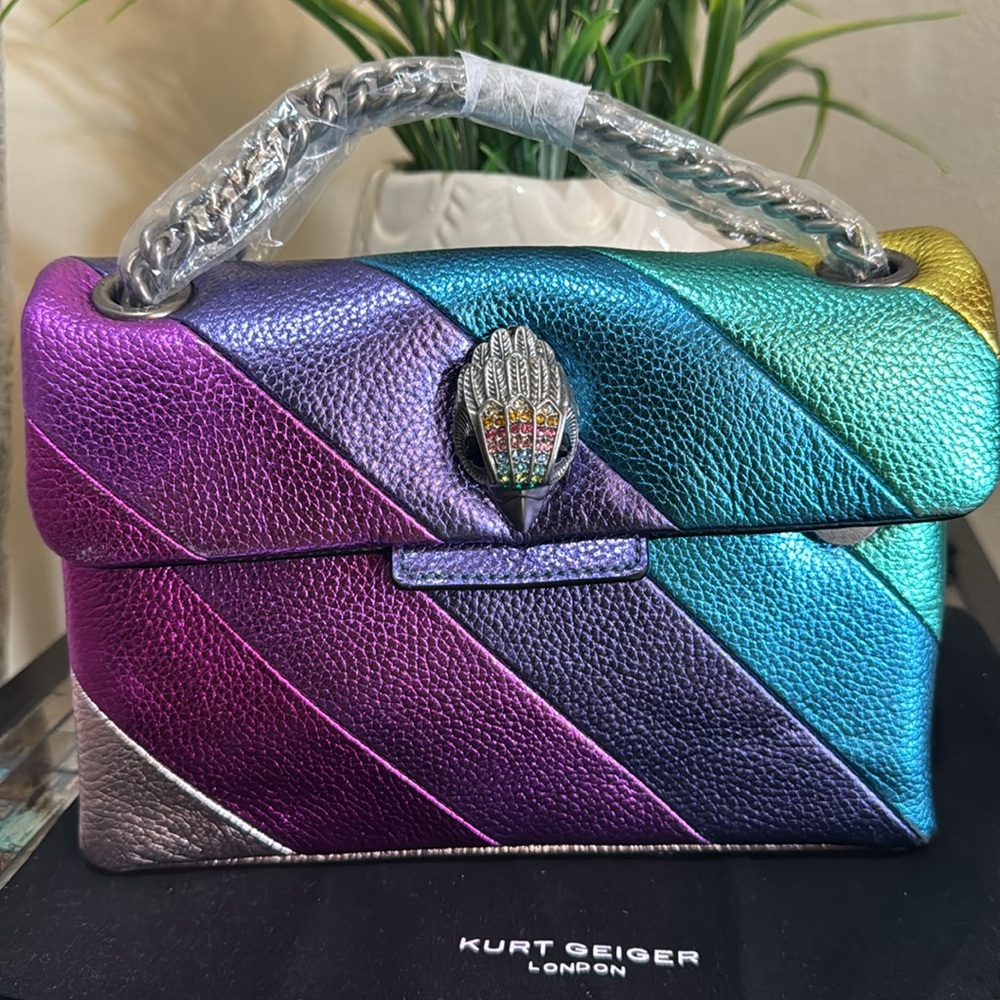 Kurt Geiger Rainbow Metallic Diagonal Stripe Shoulder Bag - Picture 15 of 16